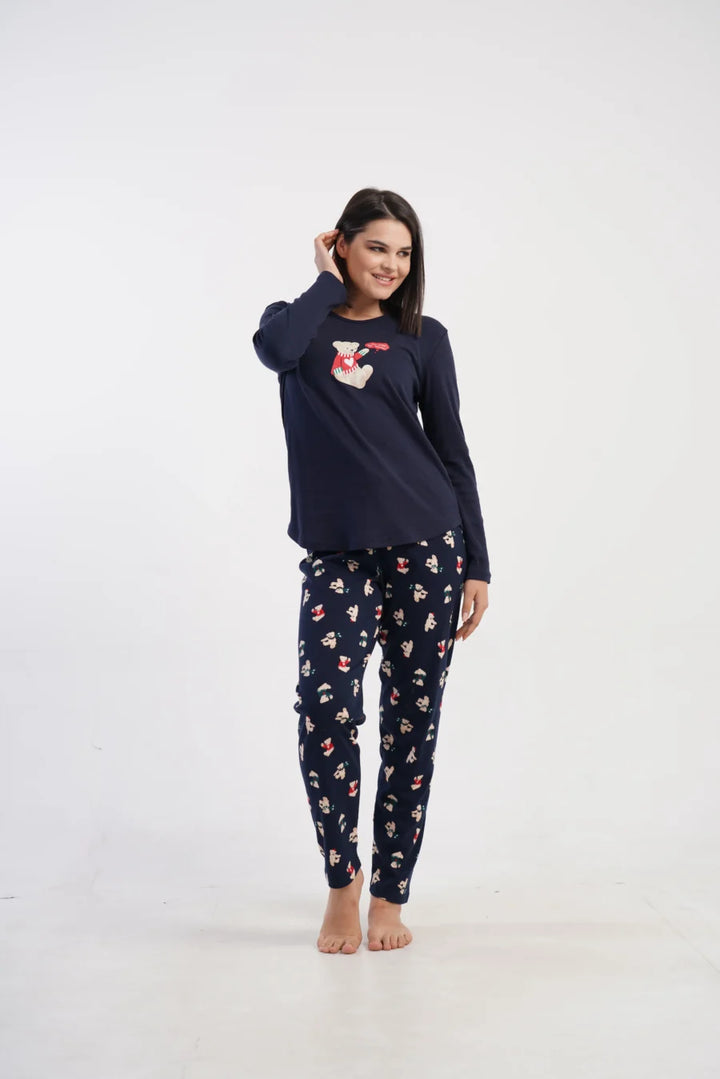 Piżama Damska Vienetta Winter Bear, Granatowy, r. S-XL