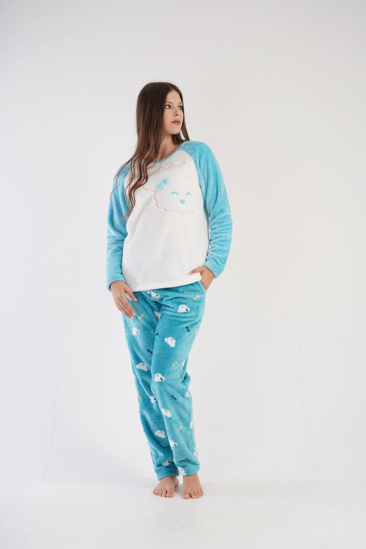 Piżama Damska Softowa Vienetta Fluffy Dreamwear Blue, biało-niebieska, r. S-XL