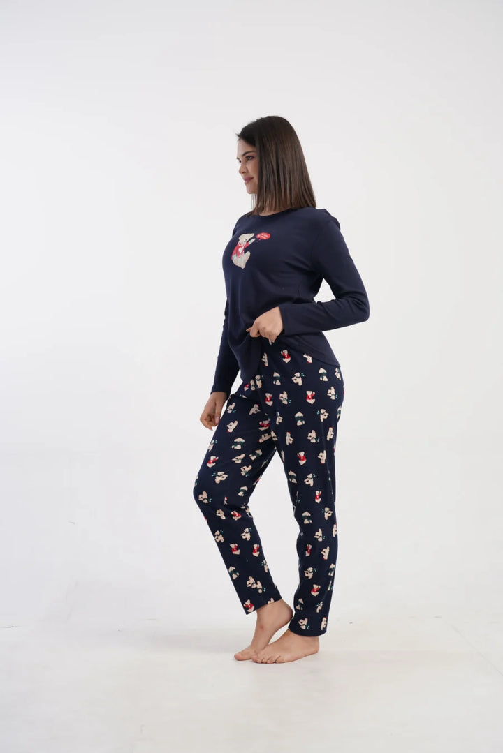 Piżama Damska Vienetta Winter Bear, Granatowy, r. S-XL