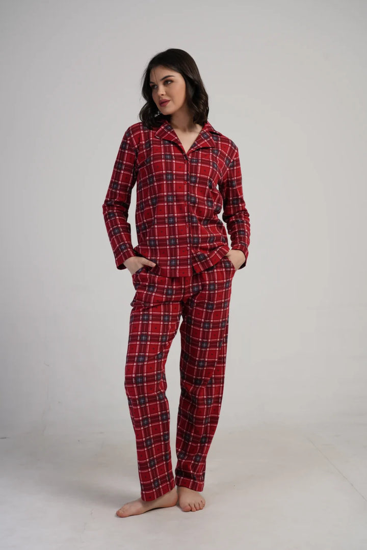 Piżama Damska Vienetta Red Comfort, Czerwony, r. S-XL