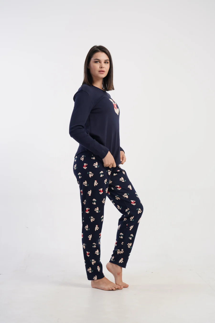 Piżama Damska Vienetta Winter Bear, Granatowy, r. S-XL