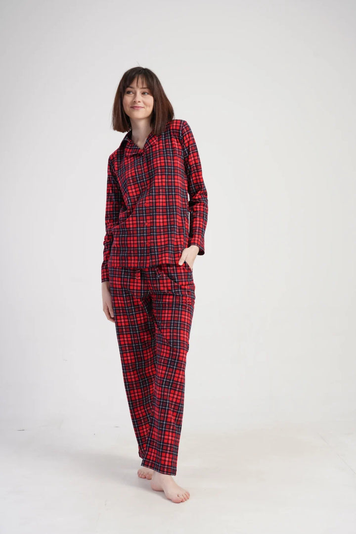 Piżama Damska Vienetta Red Check, Czerwony, r. M-XXL
