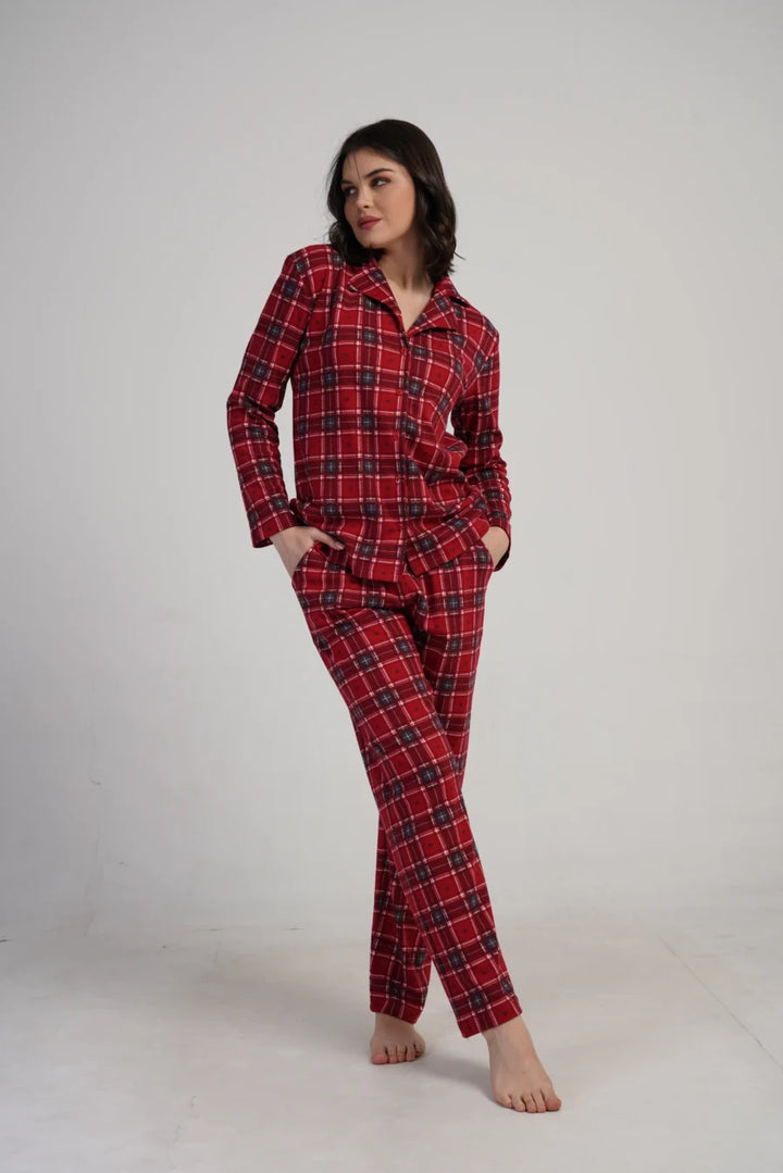 Piżama Damska Vienetta Red Comfort, Czerwony, r. S-XL