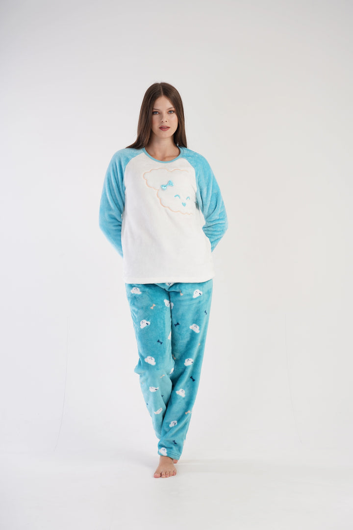 Piżama Damska Softowa Vienetta Fluffy Dreamwear Blue, biało-niebieska, r. S-XL