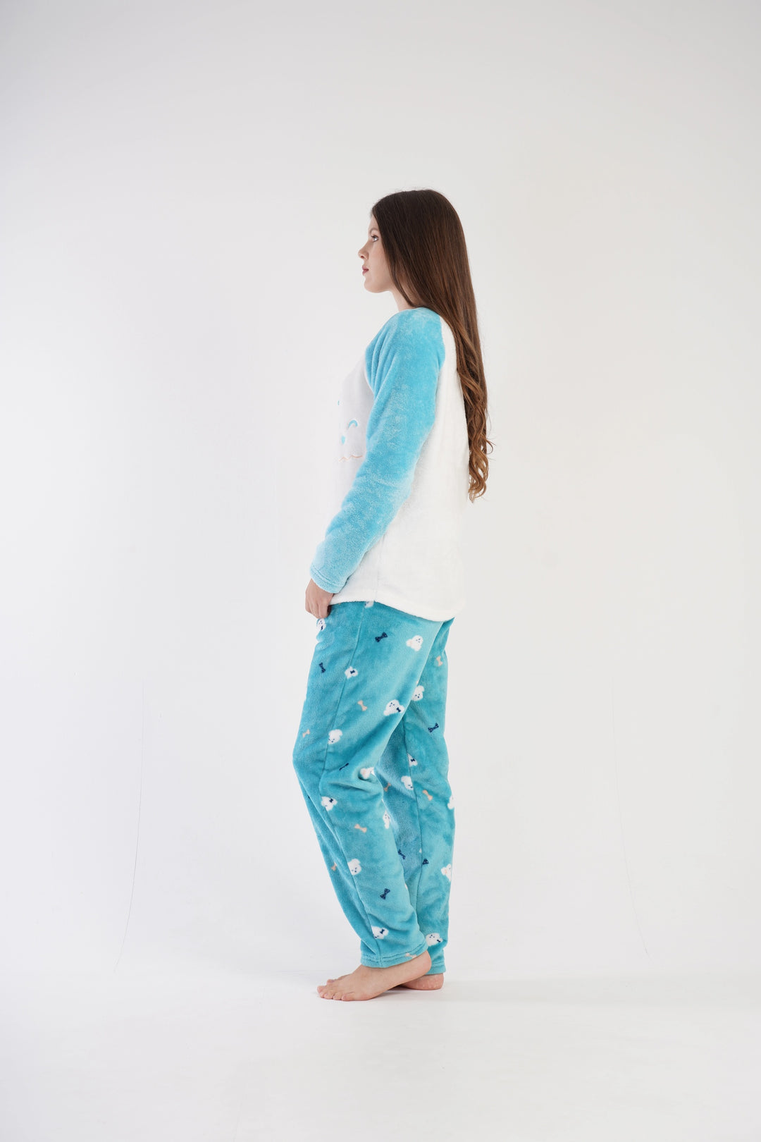 Piżama Damska Softowa Vienetta Fluffy Dreamwear Blue, biało-niebieska, r. S-XL