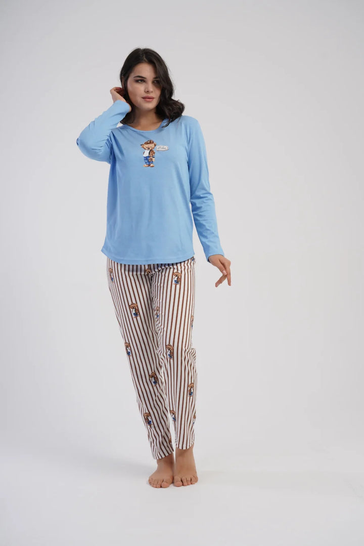 Piżama Damska Vienetta Cozy Lines, Niebieski, r. S-XL