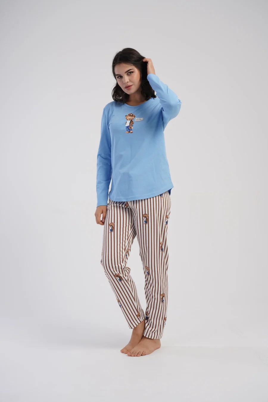 Piżama Damska Vienetta Cozy Lines, Niebieski, r. S-XL