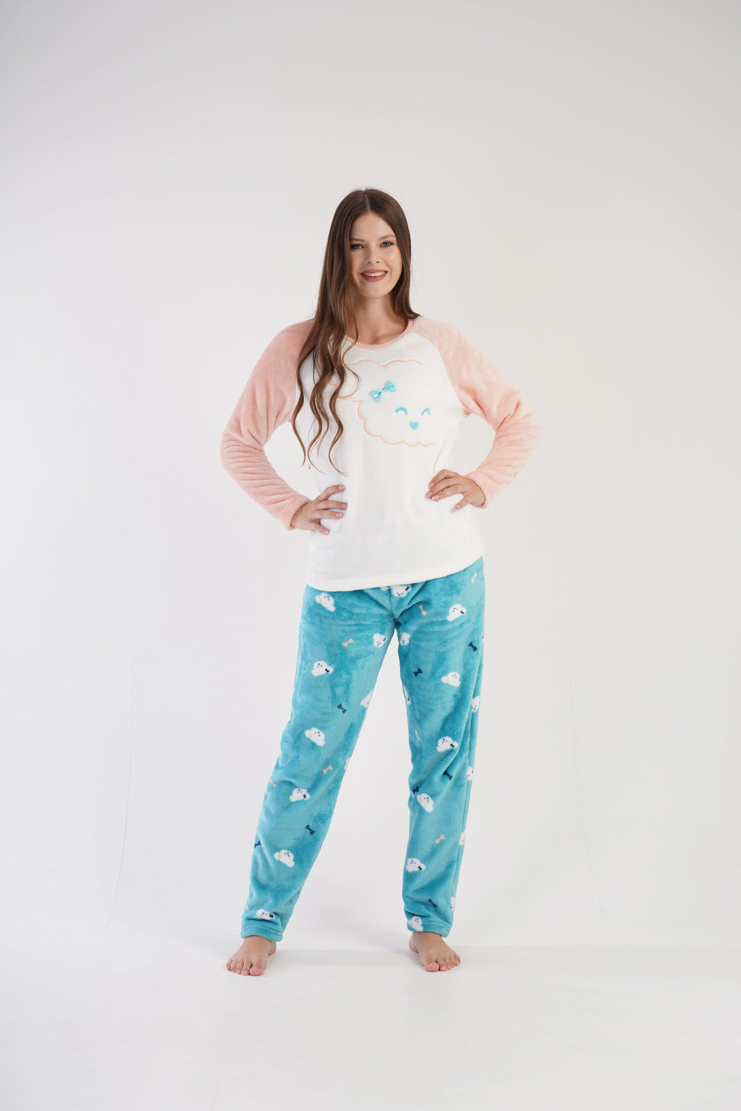 Piżama Damska Softowa Vienetta Fluffy Dreamwear, biało-niebieska, r. S-XL