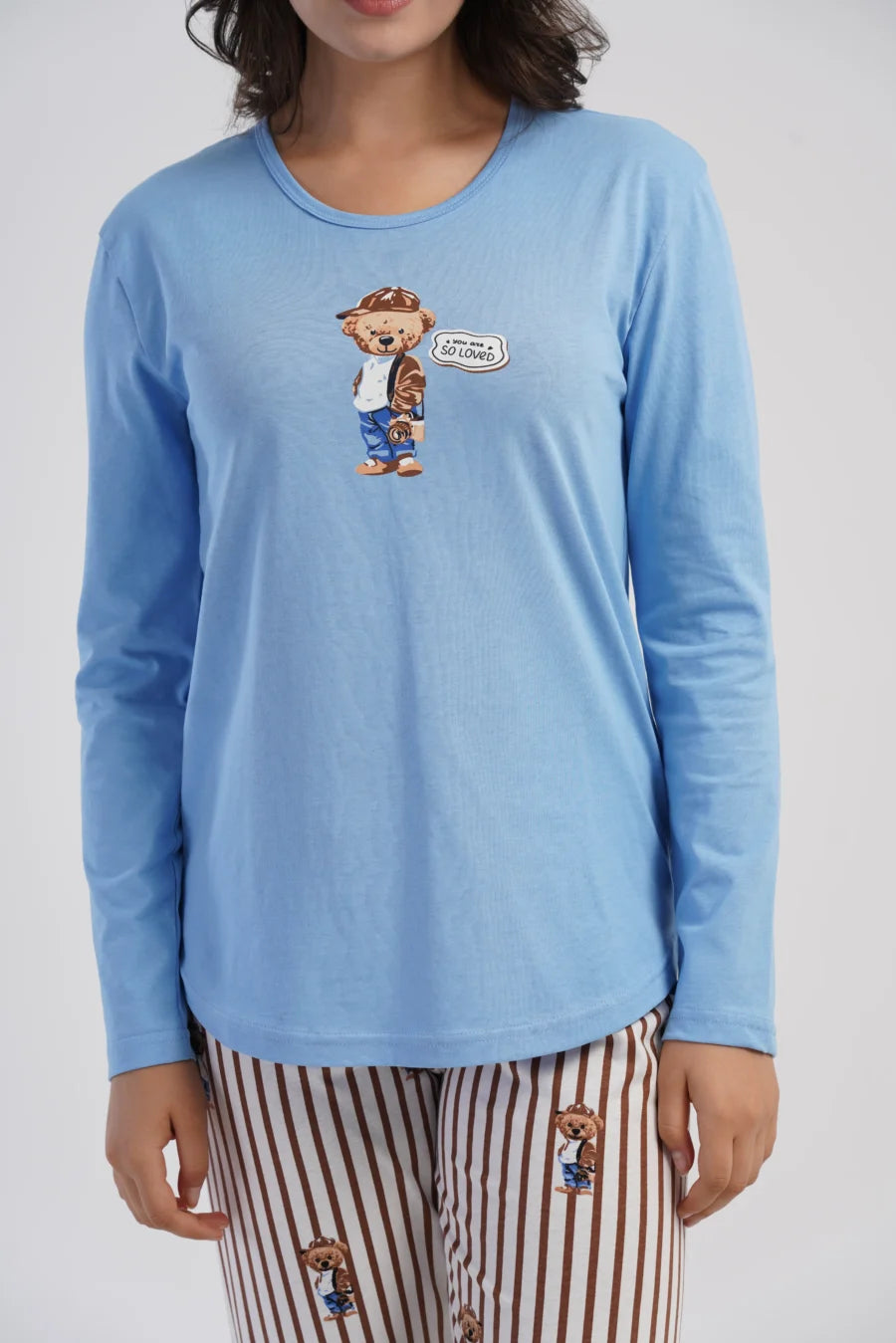 Piżama Damska Vienetta Cozy Lines, Niebieski, r. S-XL