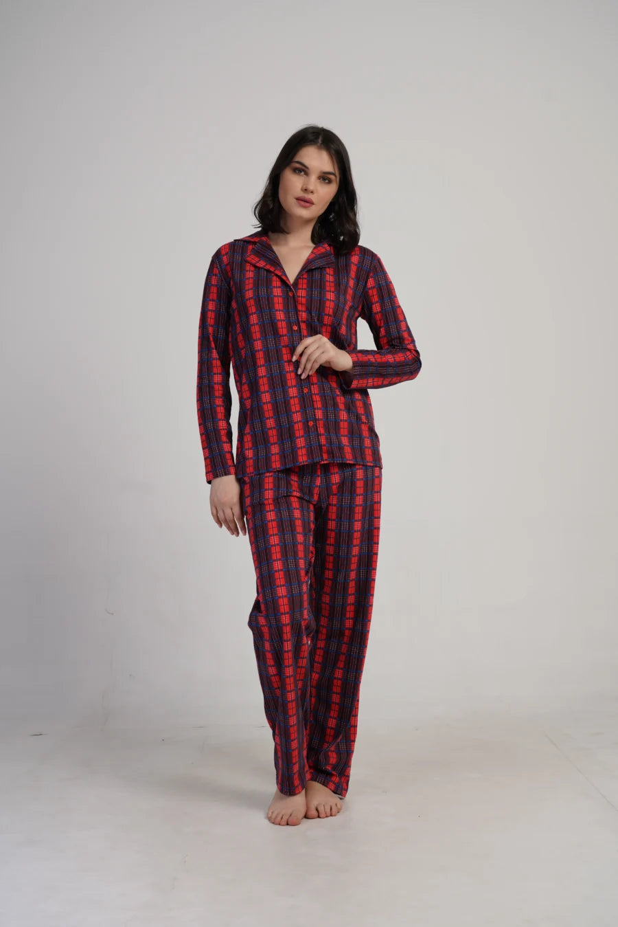 Piżama Damska Vienetta Plaid Comfort, Czerwony, r. S-XL