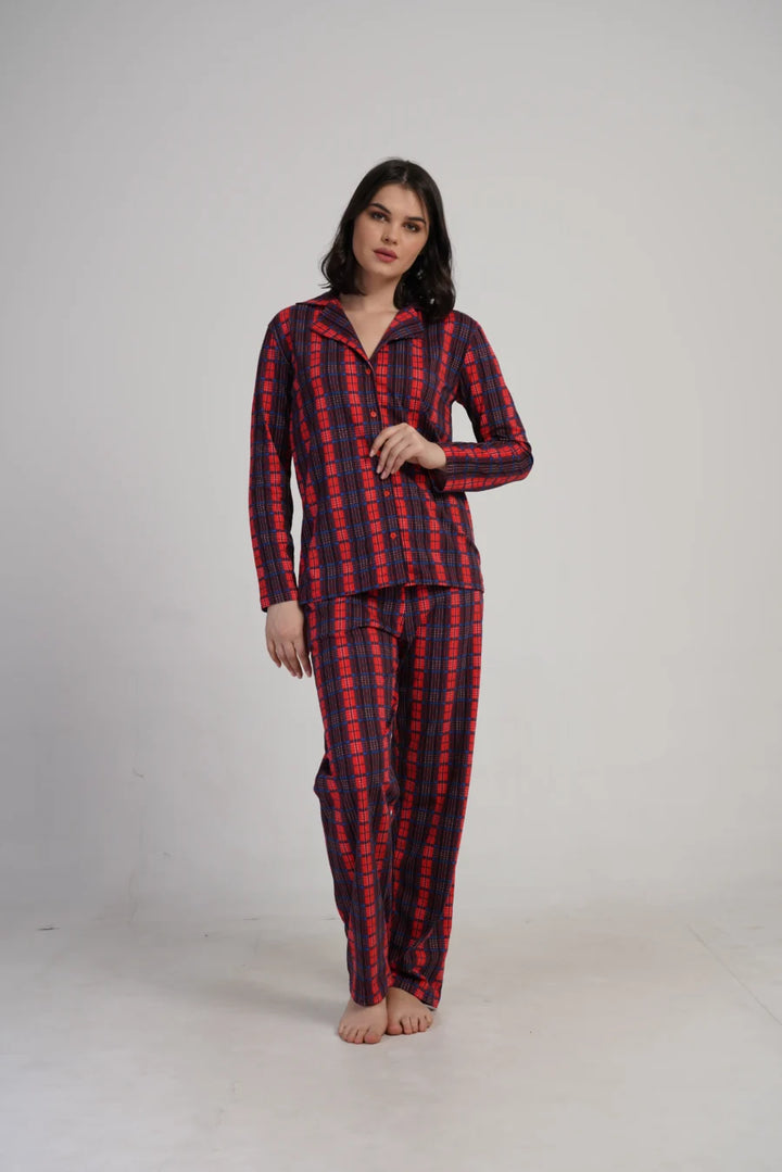 Piżama Damska Vienetta Plaid Comfort, Czerwony, r. S-XL