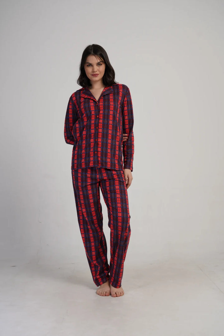 Piżama Damska Vienetta Plaid Comfort, Czerwony, r. S-XL