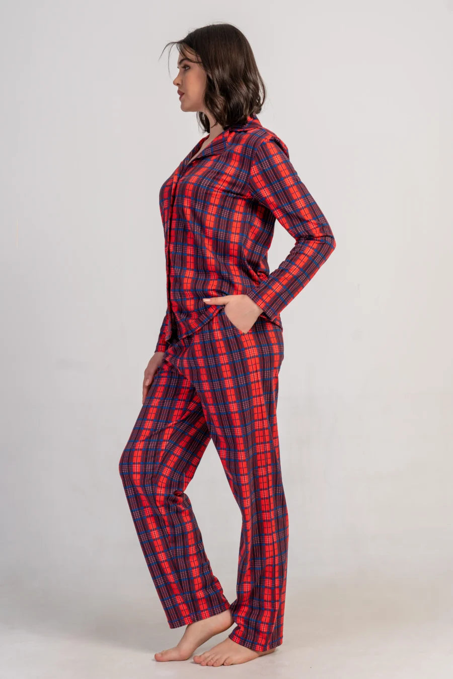 Piżama Damska Vienetta Plaid Comfort, Czerwony, r. S-XL