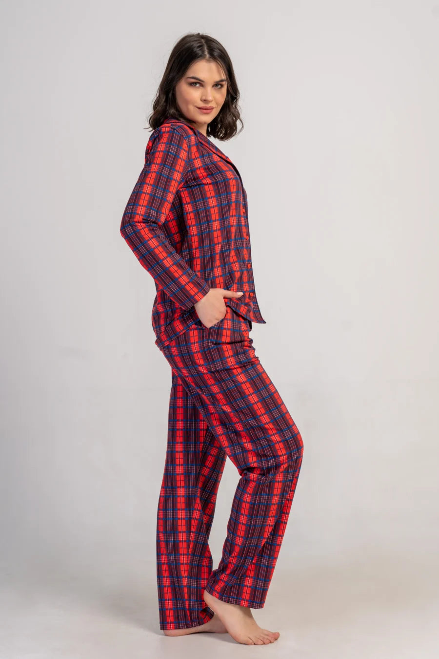 Piżama Damska Vienetta Plaid Comfort, Czerwony, r. S-XL