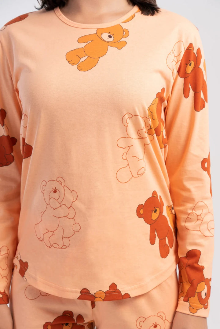 Piżama Damska Vienetta Peach Bear, Brzoskwiniowy, r. S-XL