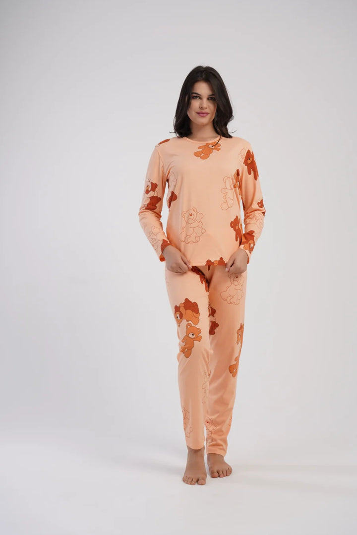 Piżama Damska Vienetta Peach Bear, Brzoskwiniowy, r. S-XL