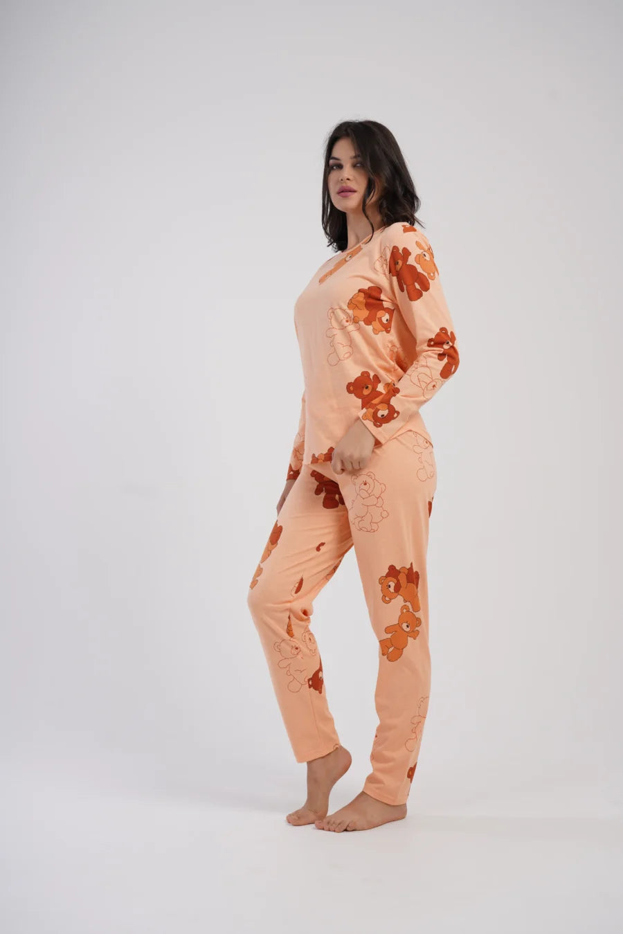 Piżama Damska Vienetta Peach Bear, Brzoskwiniowy, r. S-XL