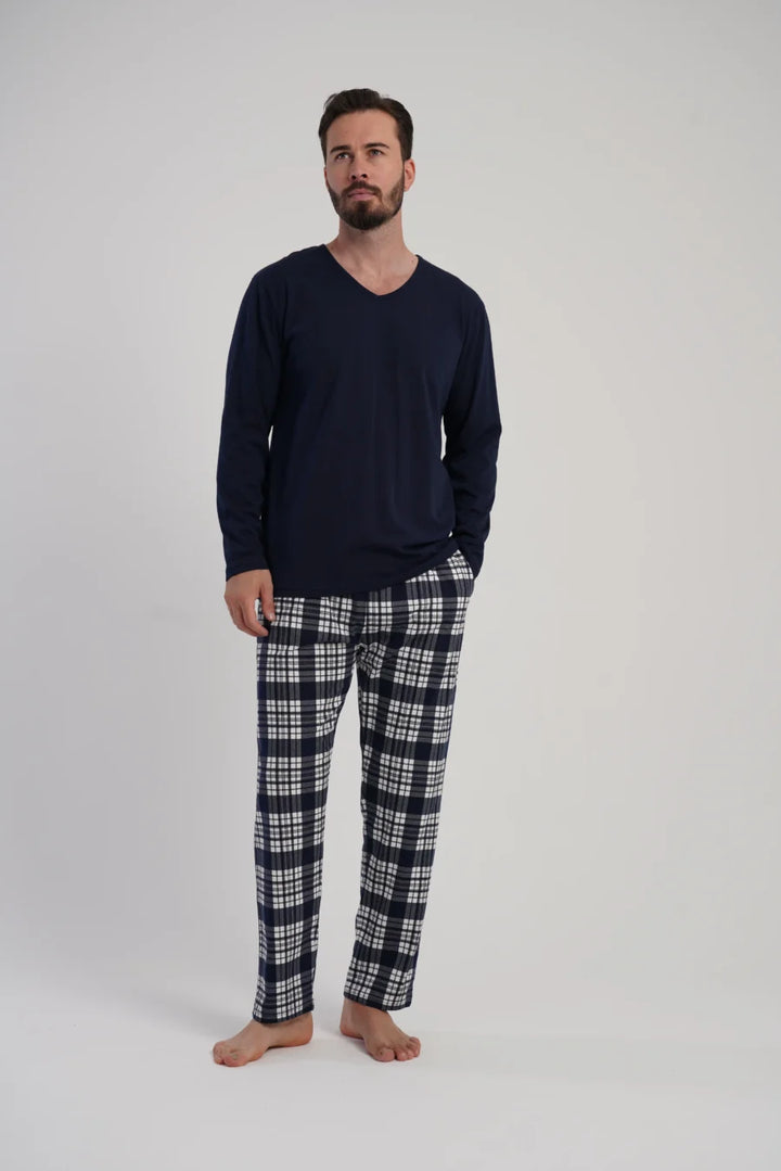 Piżama Męska Vienetta Navy Plaid, Granatowy, r. 1XL-4XL