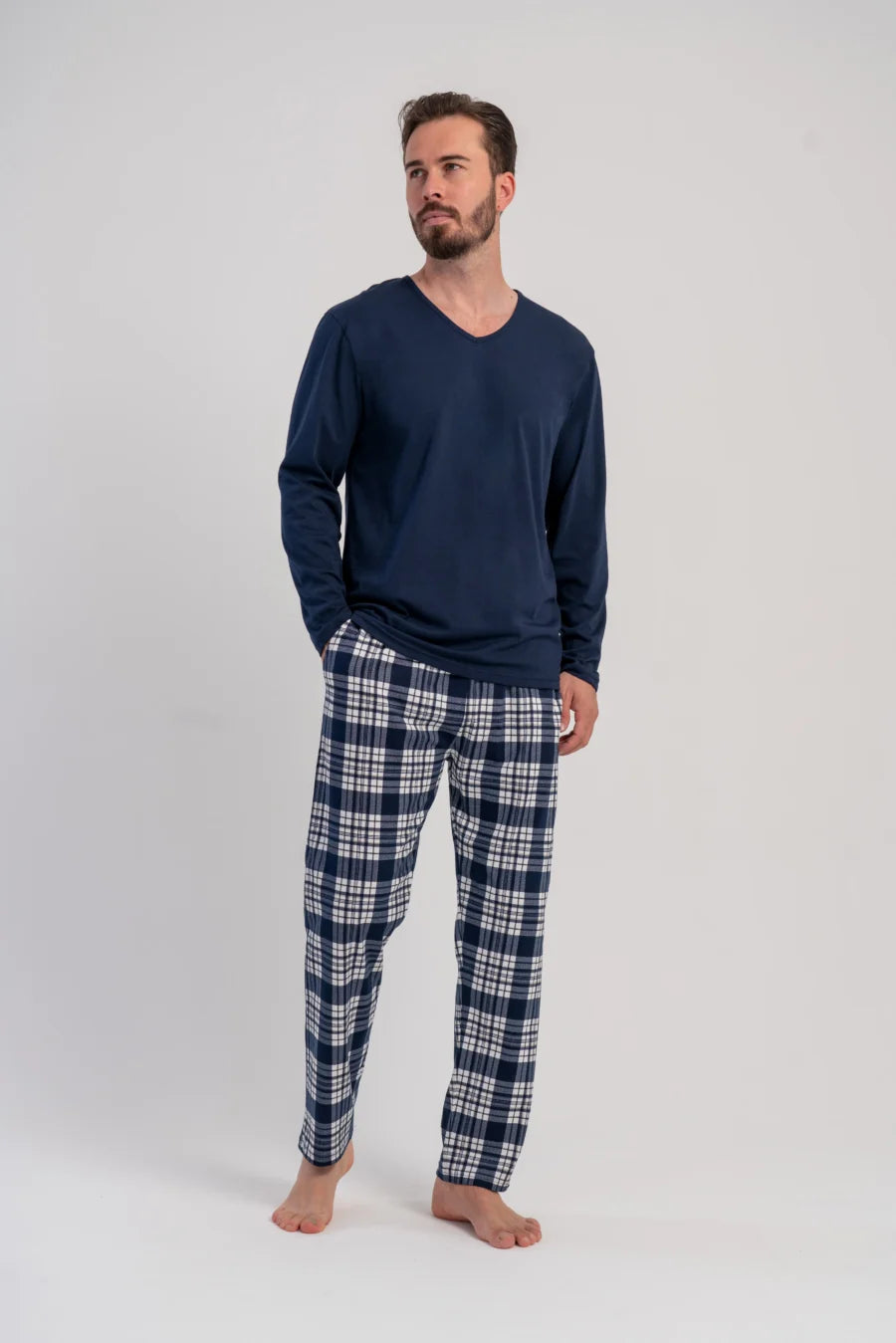 Piżama Męska Vienetta Navy Plaid, Granatowy, r. 1XL-4XL