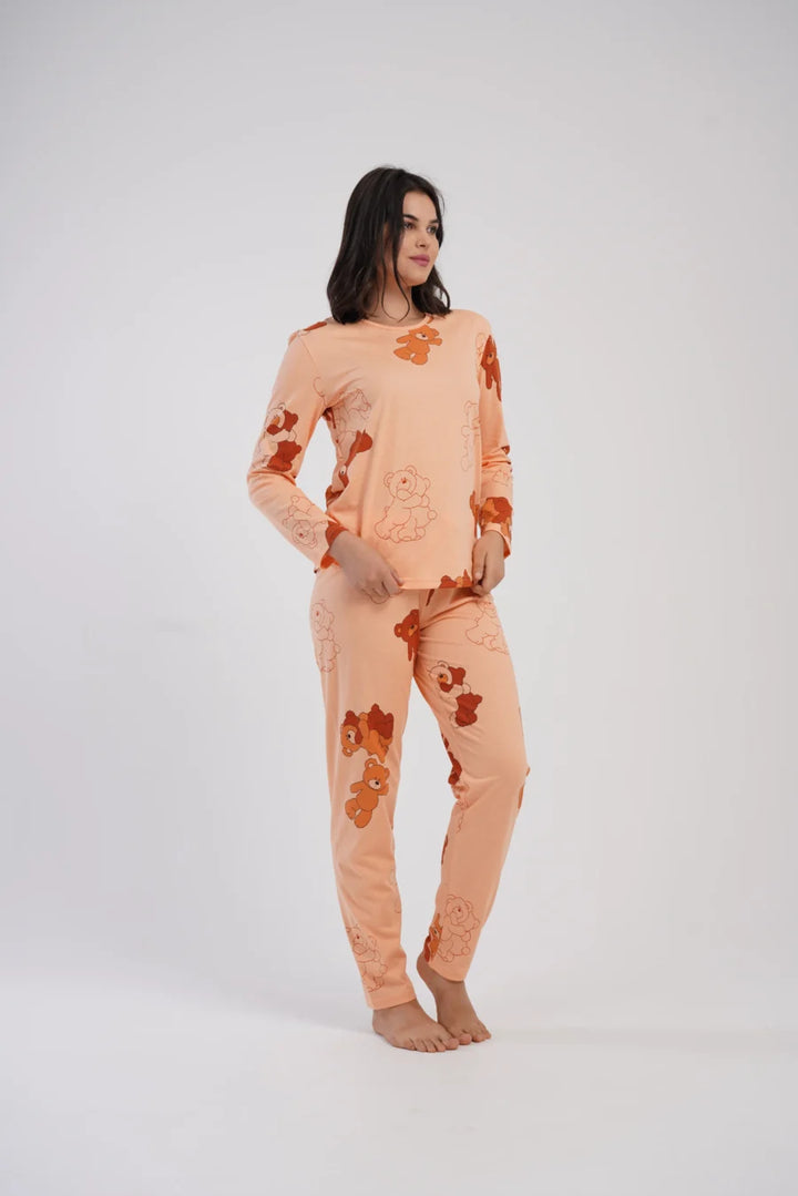 Piżama Damska Vienetta Peach Bear, Brzoskwiniowy, r. S-XL