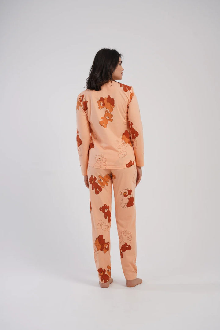 Piżama Damska Vienetta Peach Bear, Brzoskwiniowy, r. S-XL