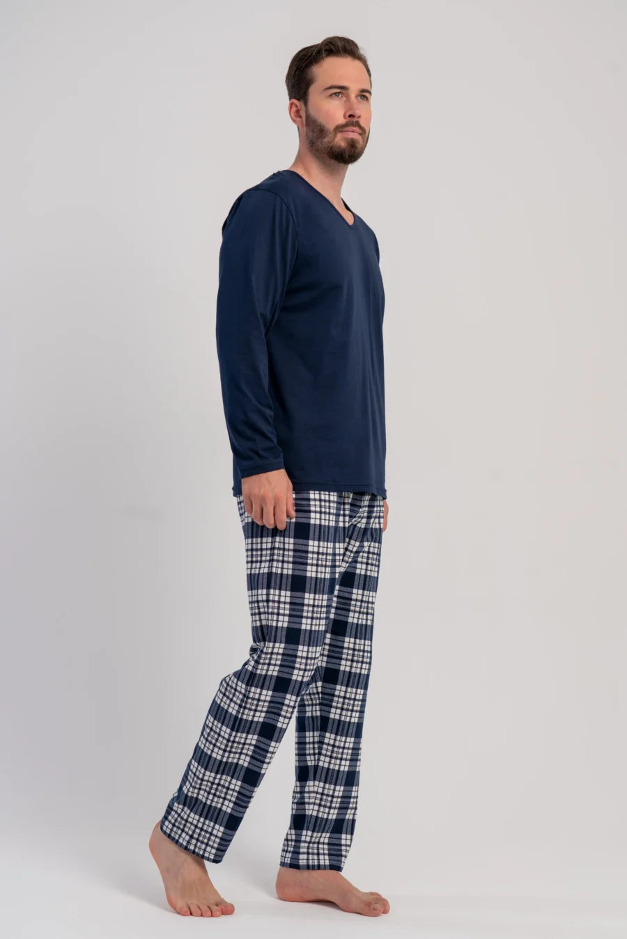 Piżama Męska Vienetta Navy Plaid, Granatowy, r. 1XL-4XL