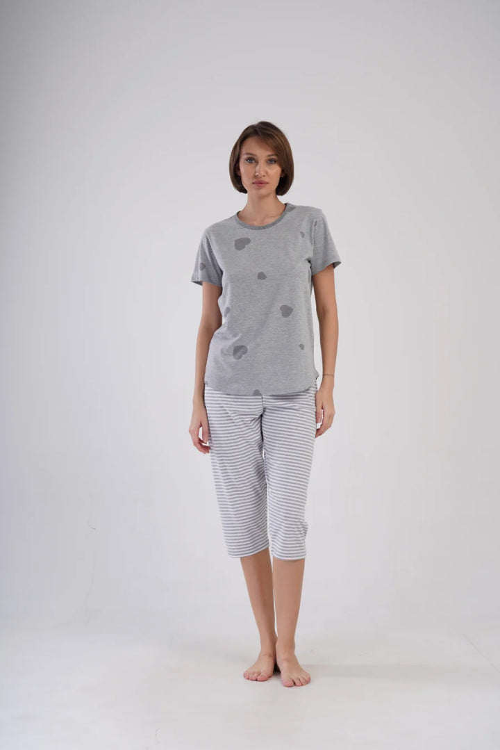 Piżama Damska Vienetta Gray Hearts, Szary, r. 1XL-4XL