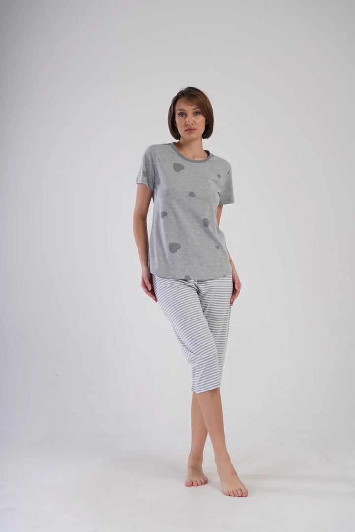 Piżama Damska Vienetta Gray Hearts, Szary, r. 1XL-4XL