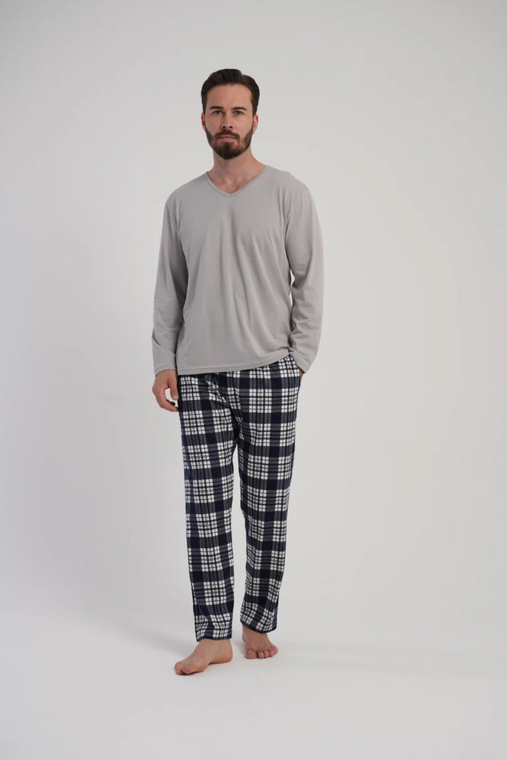 Piżama Męska Vienetta Grey Plaid, Szary, r. 1XL-4XL
