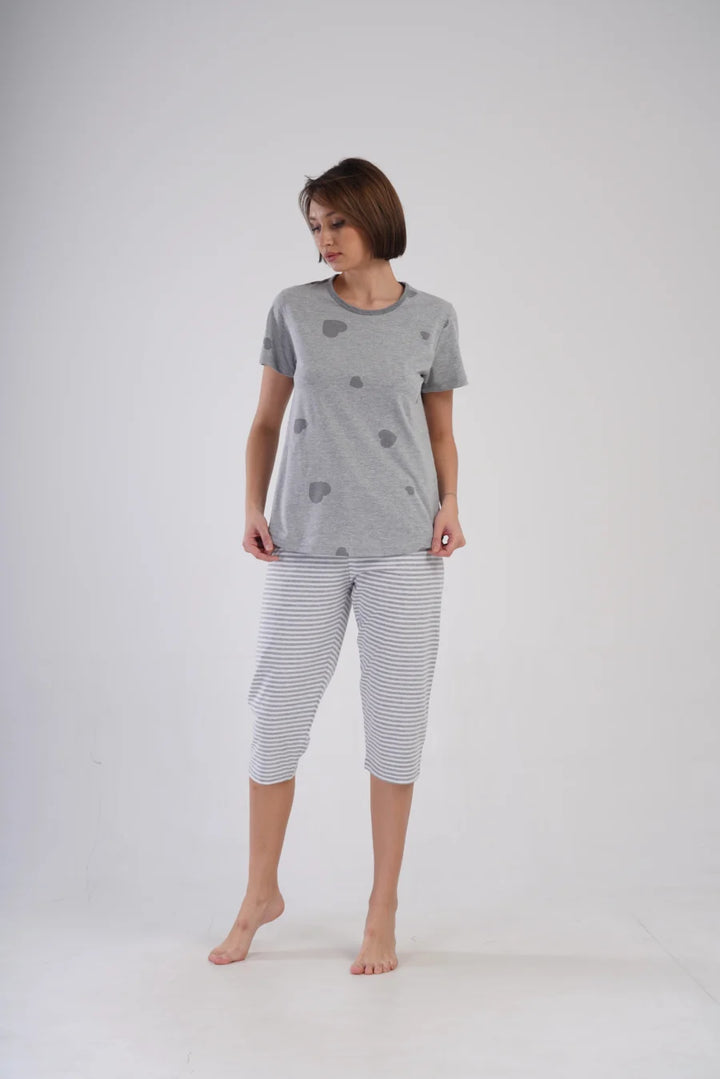 Piżama Damska Vienetta Gray Hearts, Szary, r. 1XL-4XL
