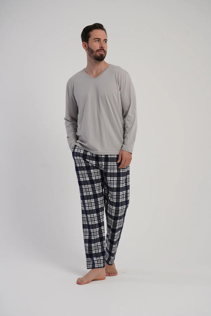 Piżama Męska Vienetta Grey Plaid, Szary, r. 1XL-4XL