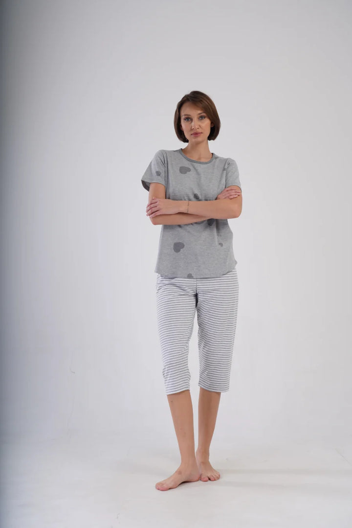 Piżama Damska Vienetta Gray Hearts, Szary, r. 1XL-4XL