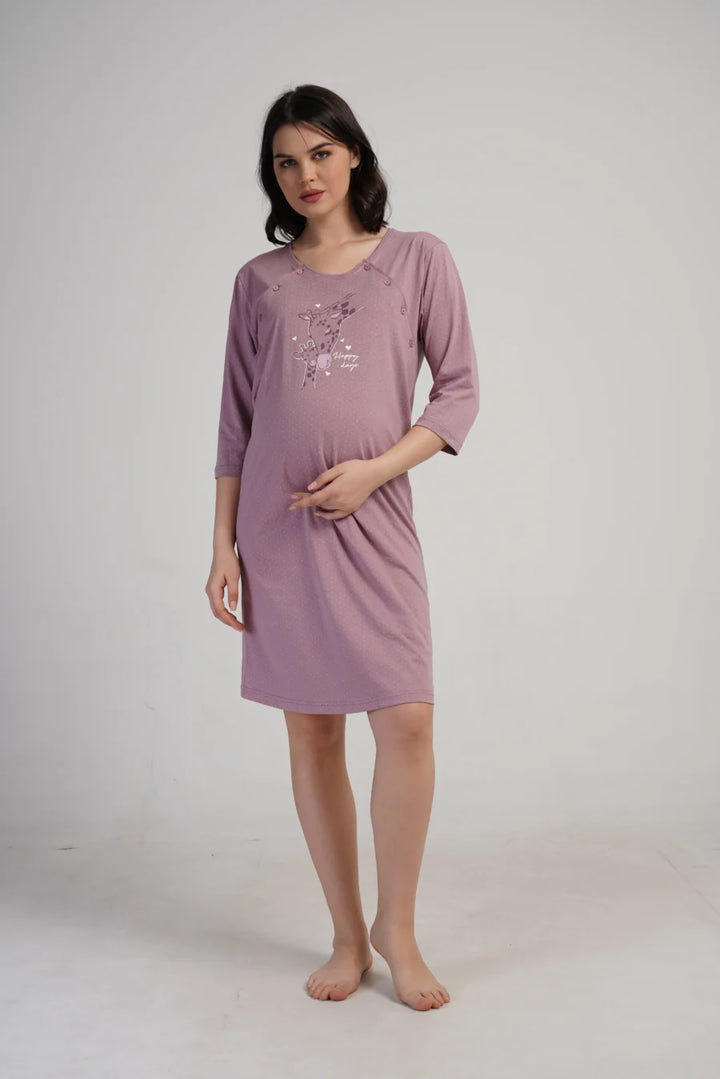 Koszula do Karmienia Vienetta Giraffe Charm, różowo-śliwkowy , r. S-XL