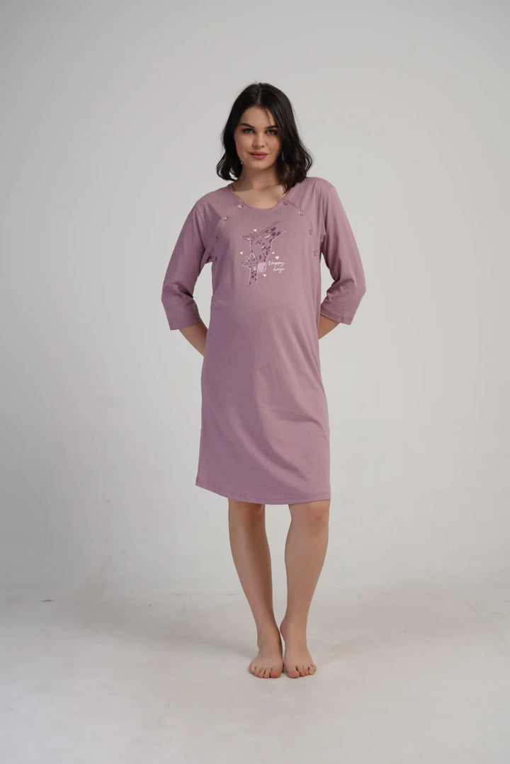 Koszula do Karmienia Vienetta Giraffe Charm, różowo-śliwkowy , r. S-XL