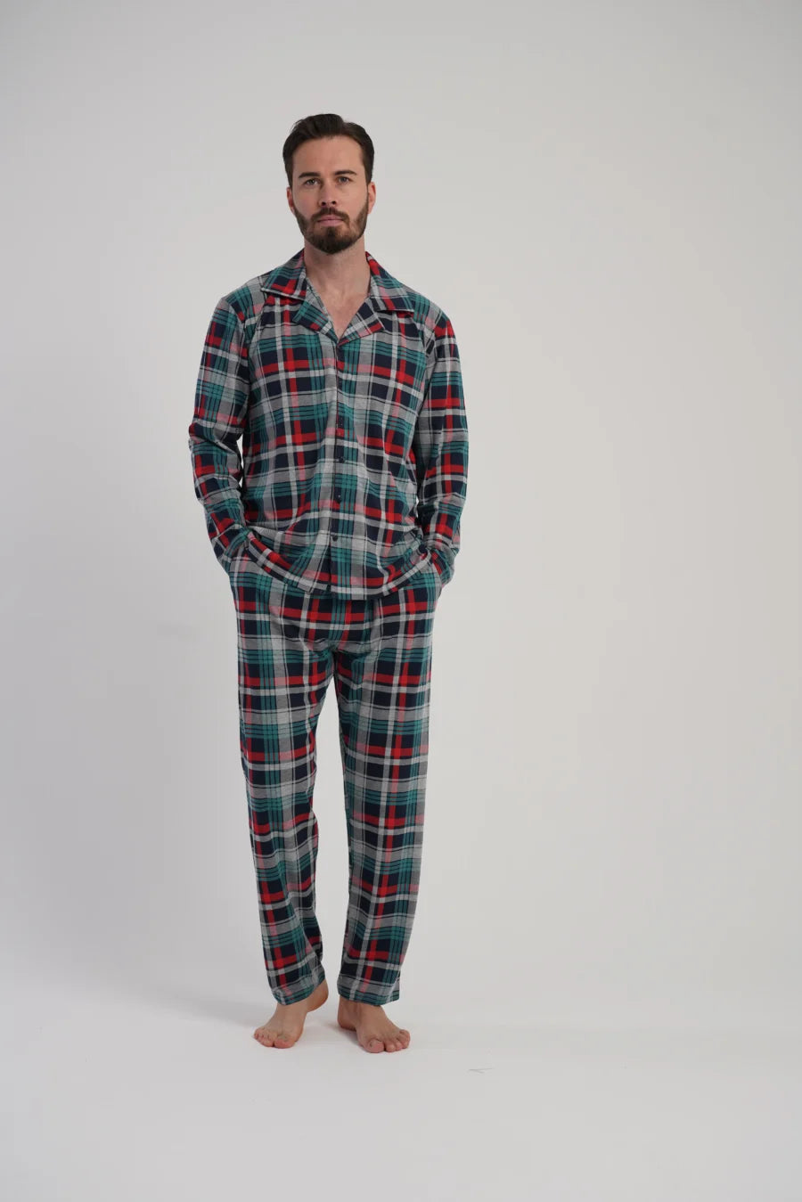 Piżama Męska Vienetta Classic Check, Zielony, r. M-XXL