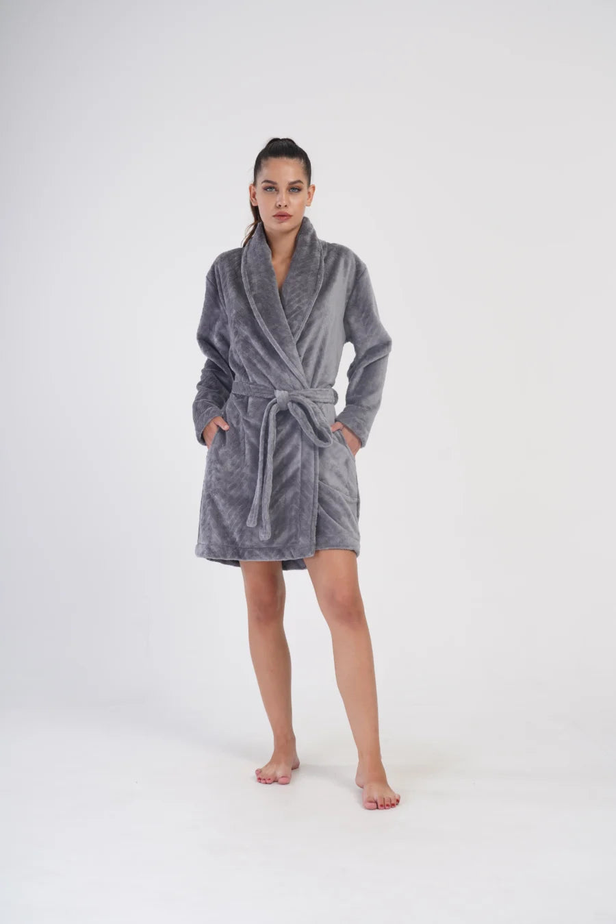 Szlafrok damski Vienetta Soft Warmth, Szary, r. S-L