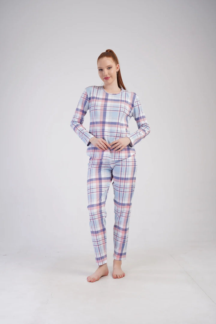 Piżama Damska Vienetta Cozy Stripes, Niebieski, r. S-XL