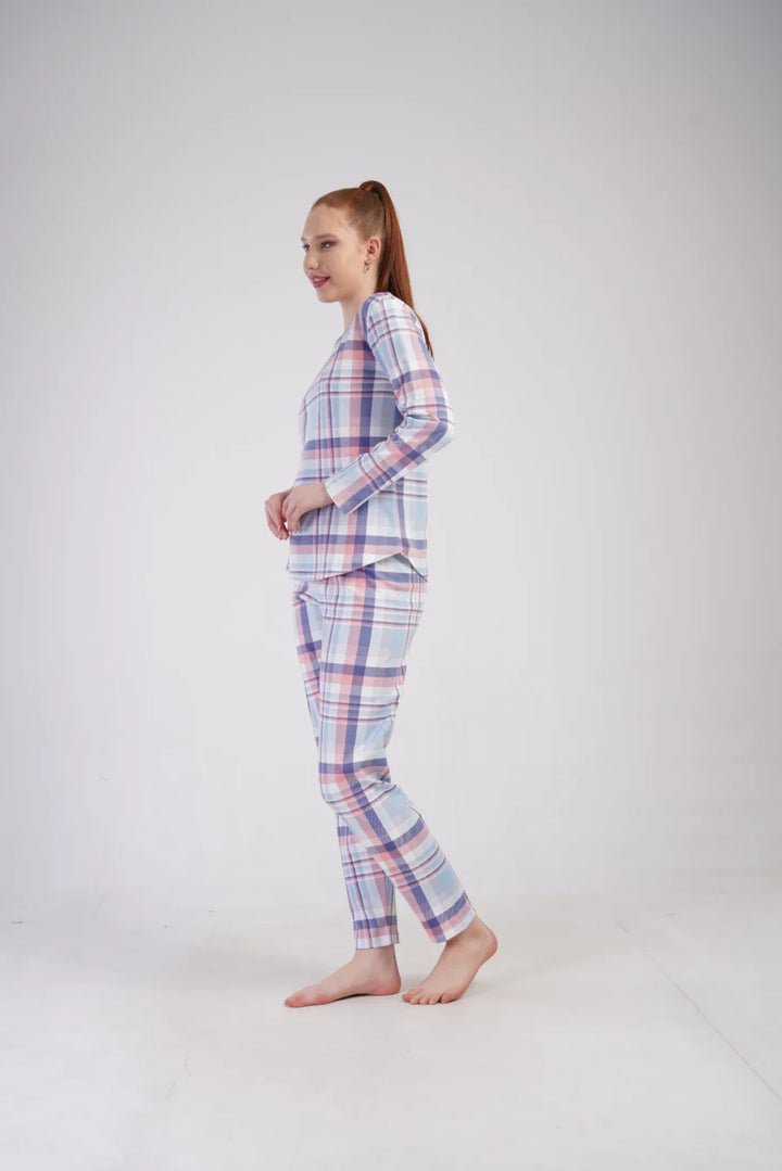 Piżama Damska Vienetta Cozy Stripes, Niebieski, r. S-XL