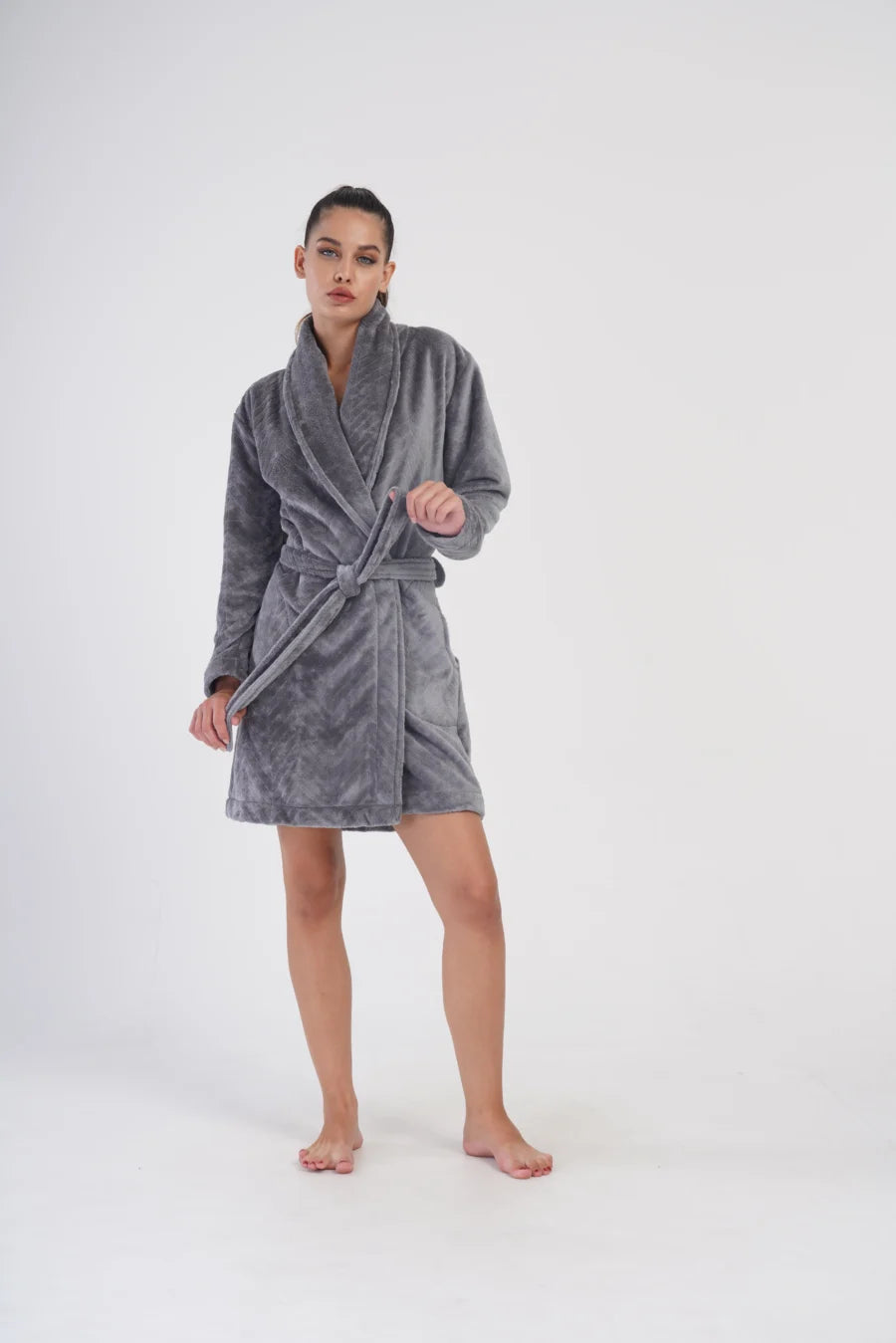 Szlafrok damski Vienetta Soft Warmth, Szary, r. S-L