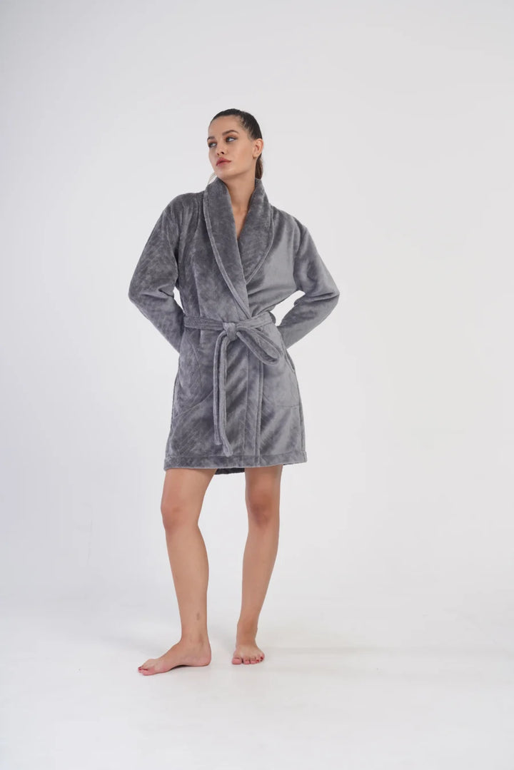 Szlafrok damski Vienetta Soft Warmth, Szary, r. S-L