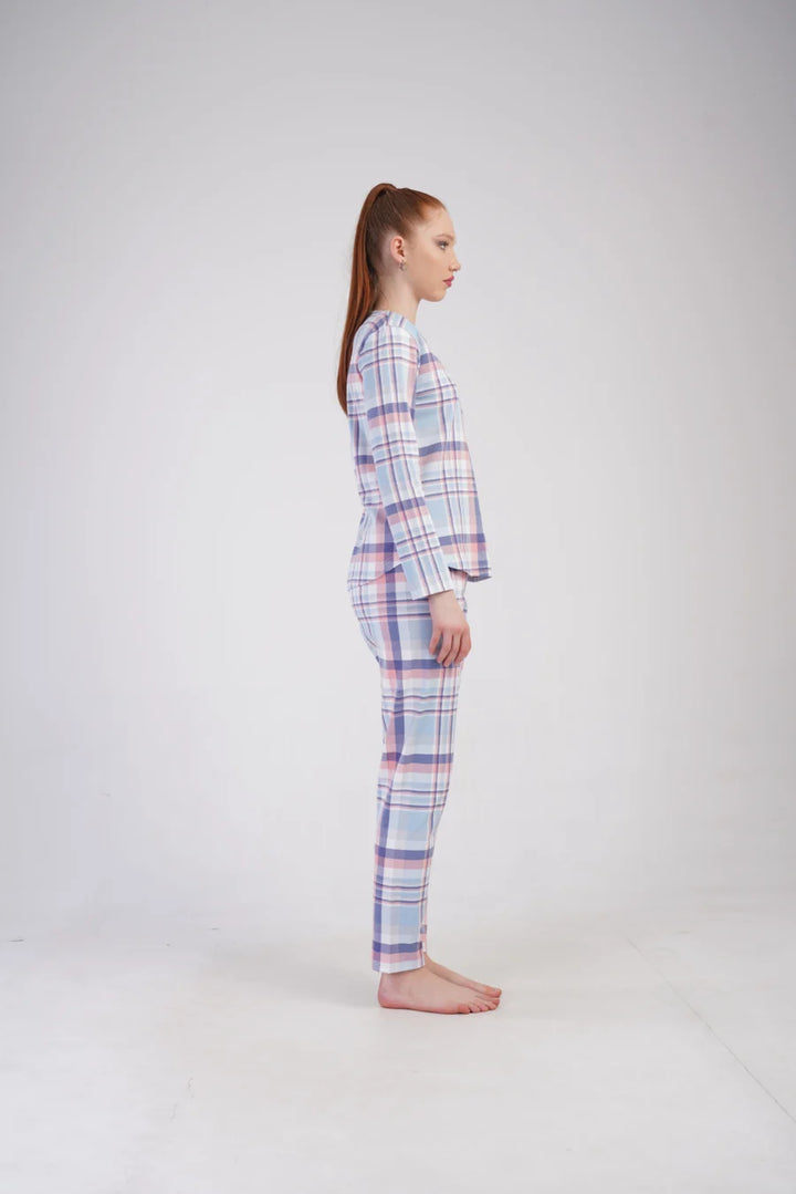 Piżama Damska Vienetta Cozy Stripes, Niebieski, r. S-XL