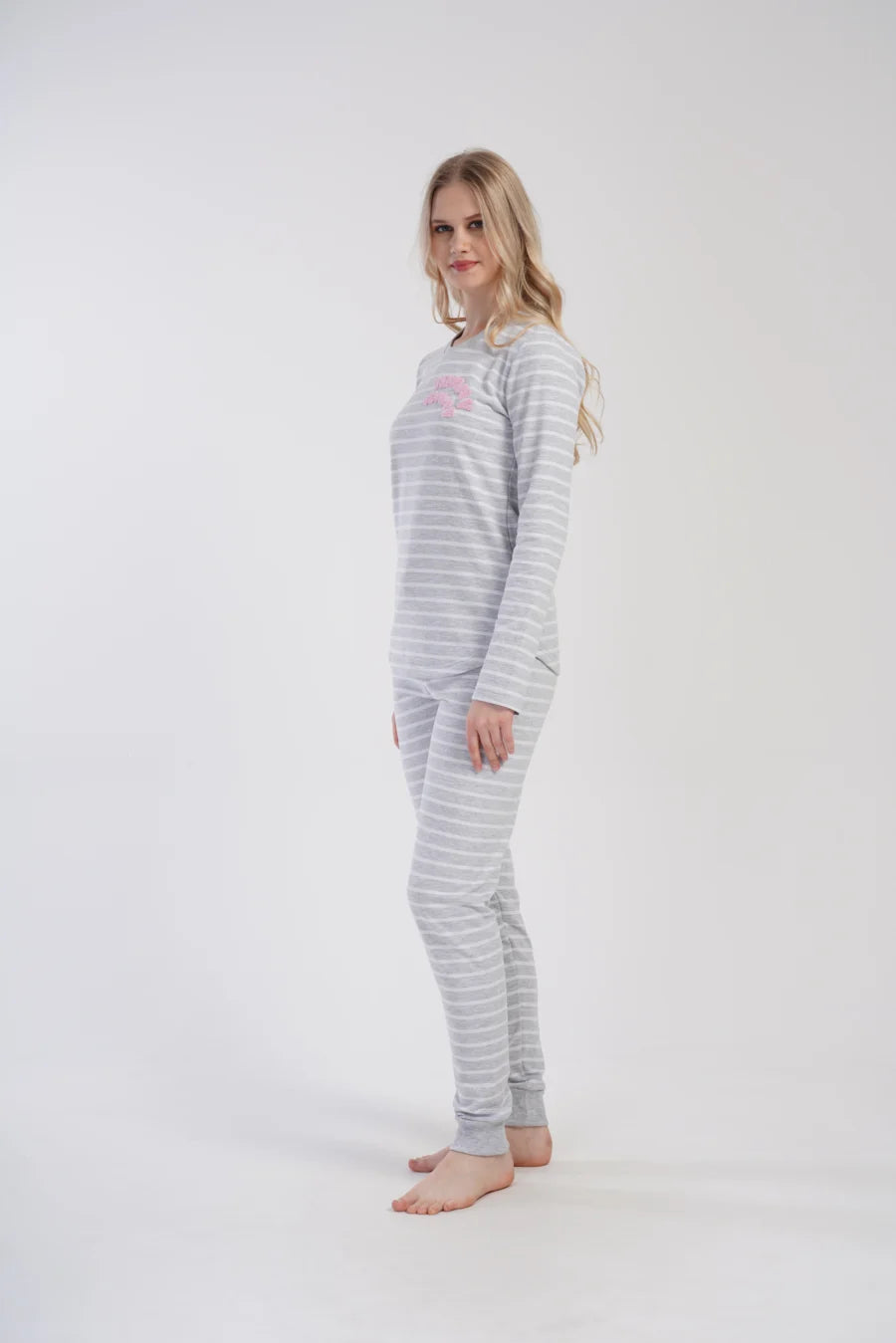 Piżama Damska Vienetta Cozy Stripes, Szara, r. S-XL