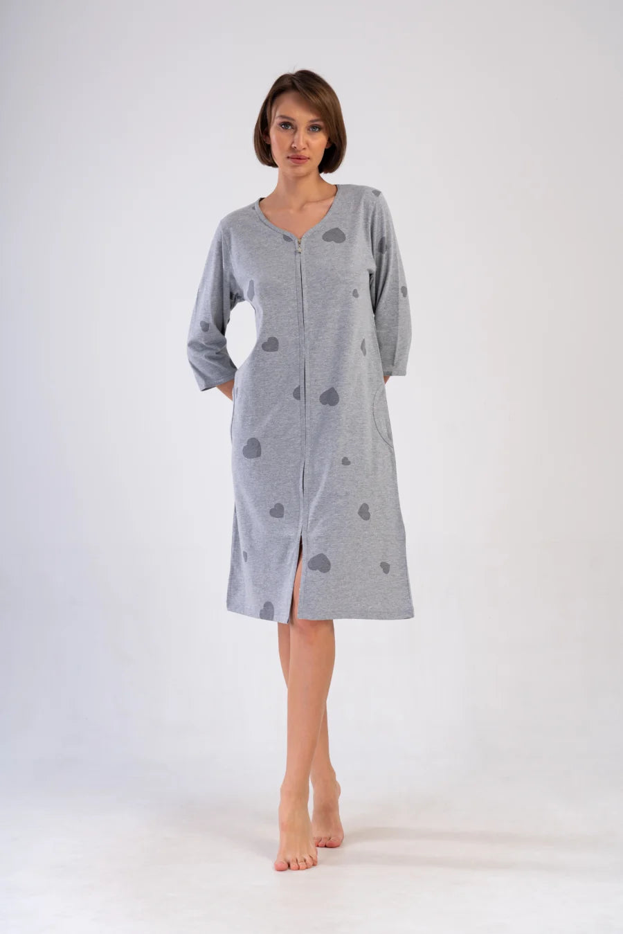 Szlafrok damski Vienetta Hearts, Szary, r. 1XL-4XL