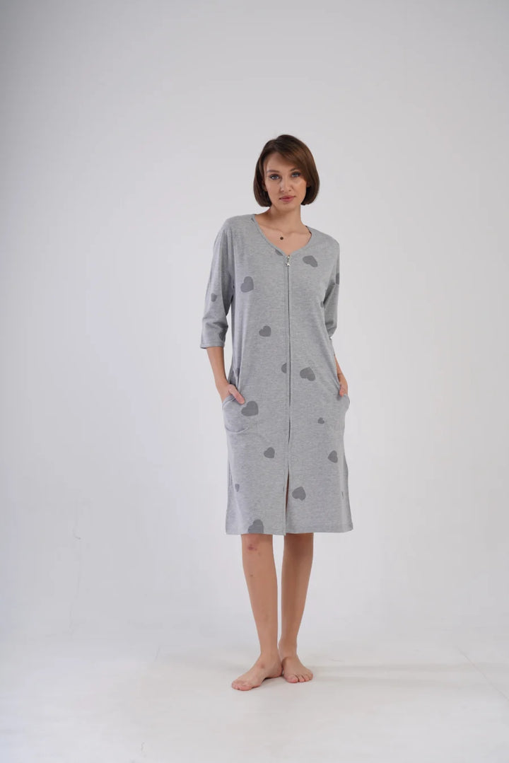 Szlafrok damski Vienetta Hearts, Szary, r. 1XL-4XL