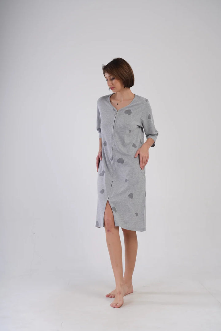 Szlafrok damski Vienetta Hearts, Szary, r. 1XL-4XL