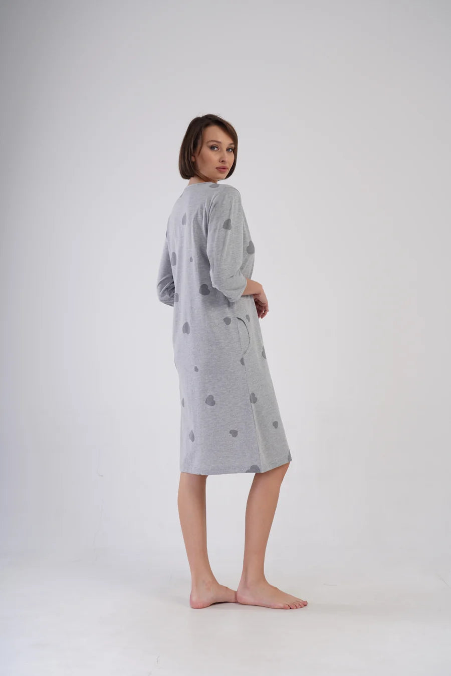 Szlafrok damski Vienetta Hearts, Szary, r. 1XL-4XL