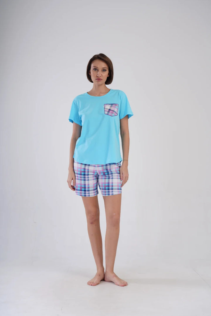 Piżama Damska Vienetta Blue and Pink, Niebieski, r. 1XL-4XL