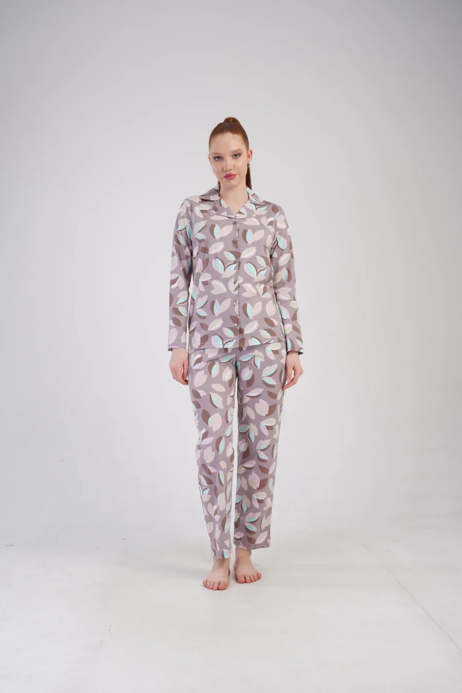 Piżama Damska Vienetta Pastel Leaves, Beżowy, r. S-XL