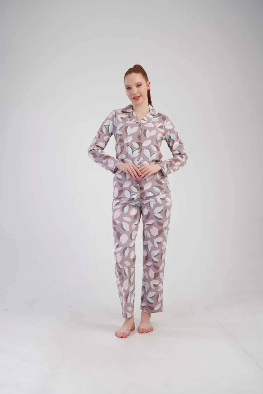 Piżama Damska Vienetta Pastel Leaves, Beżowy, r. S-XL