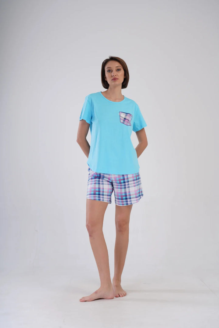 Piżama Damska Vienetta Blue and Pink, Niebieski, r. 1XL-4XL